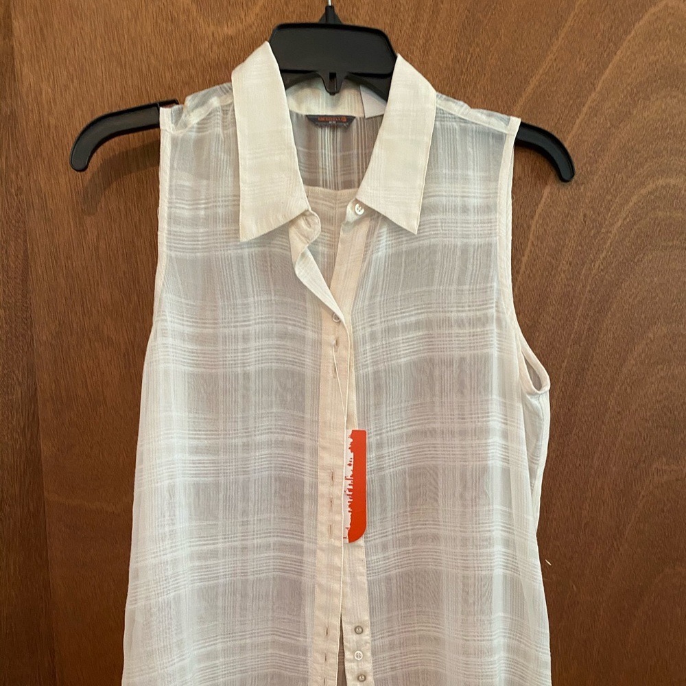 New Merrill blouse cream in color sheer sleeveless